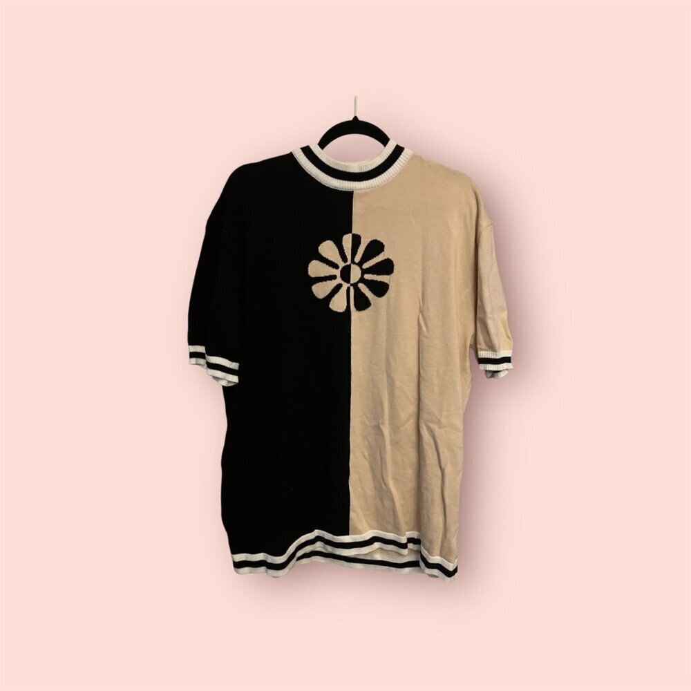 Mens Beige and Black Flower Sweater